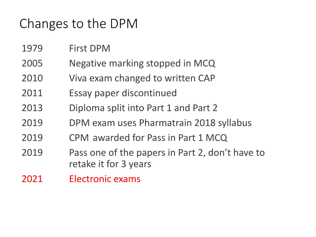 changes to the dpm