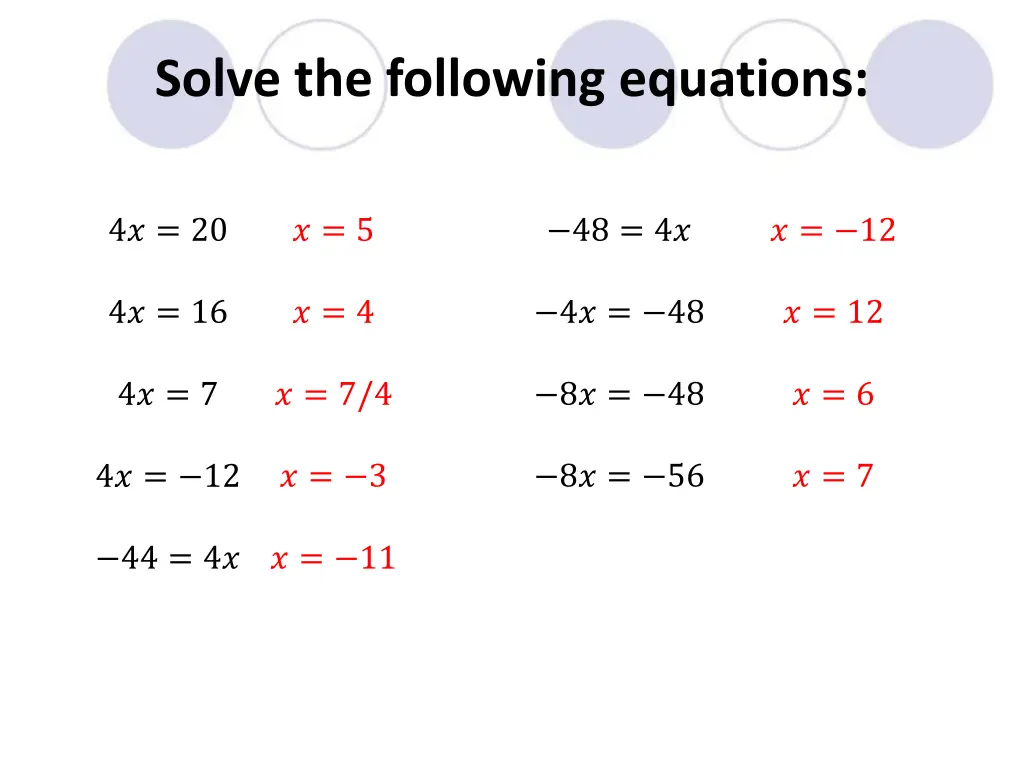 solve the following equations 1