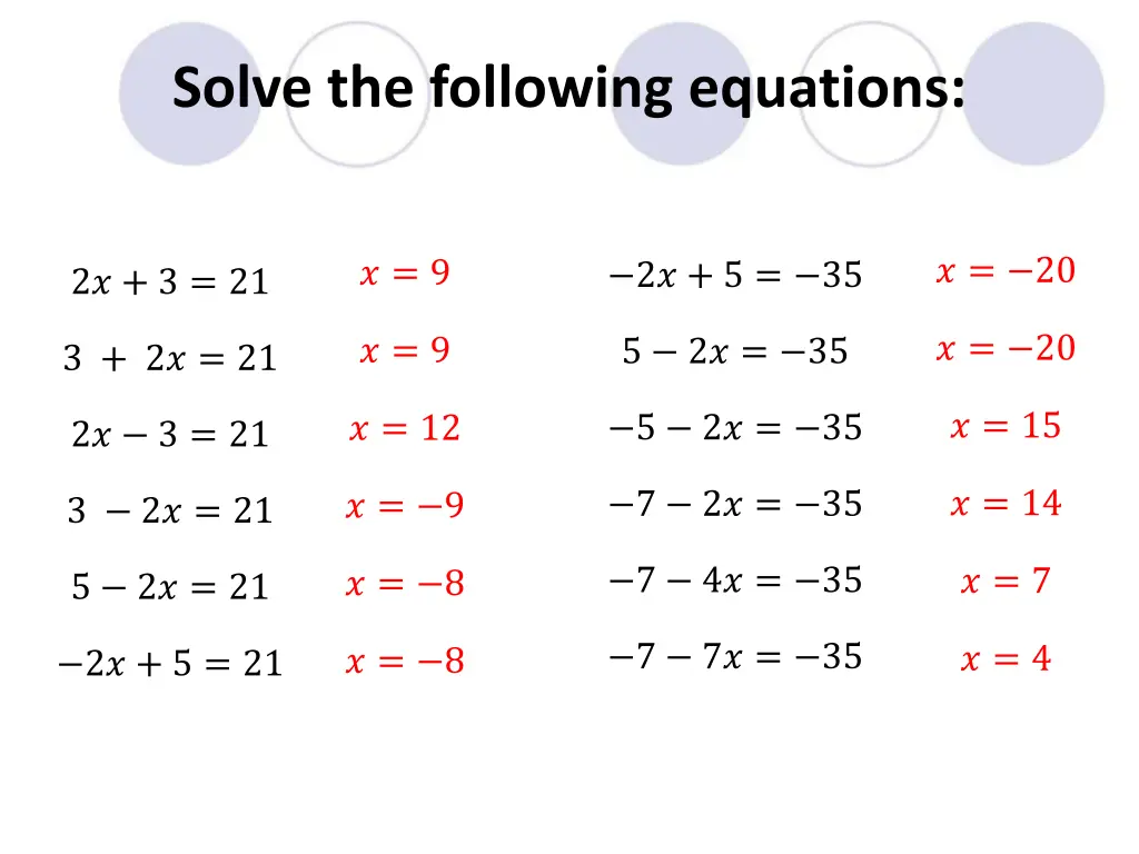 solve the following equations 3