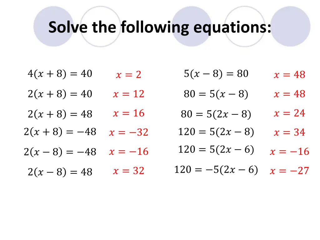 solve the following equations 4