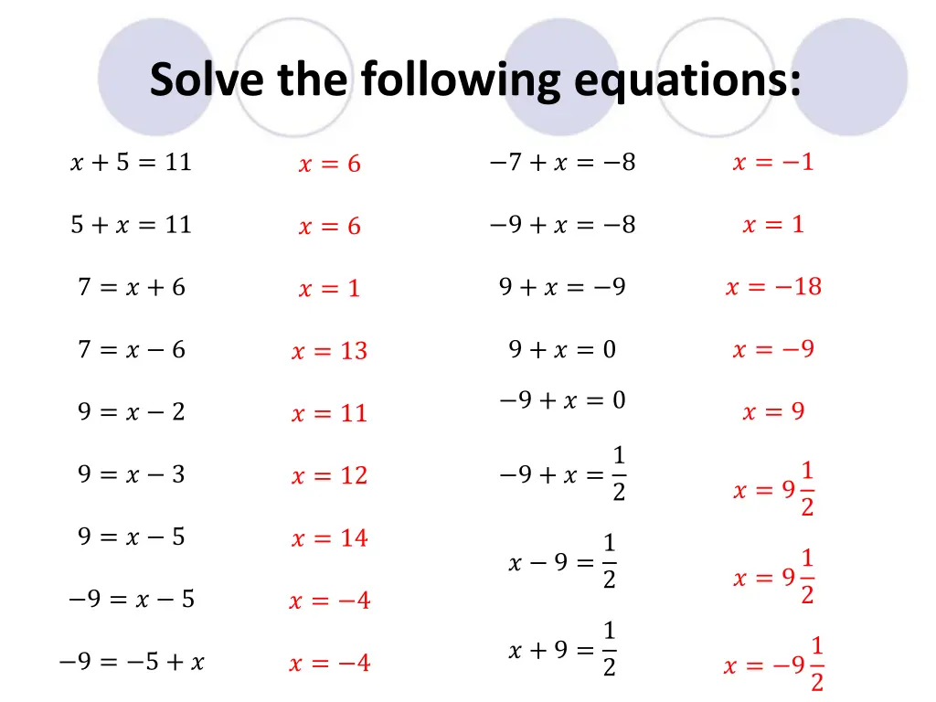 solve the following equations