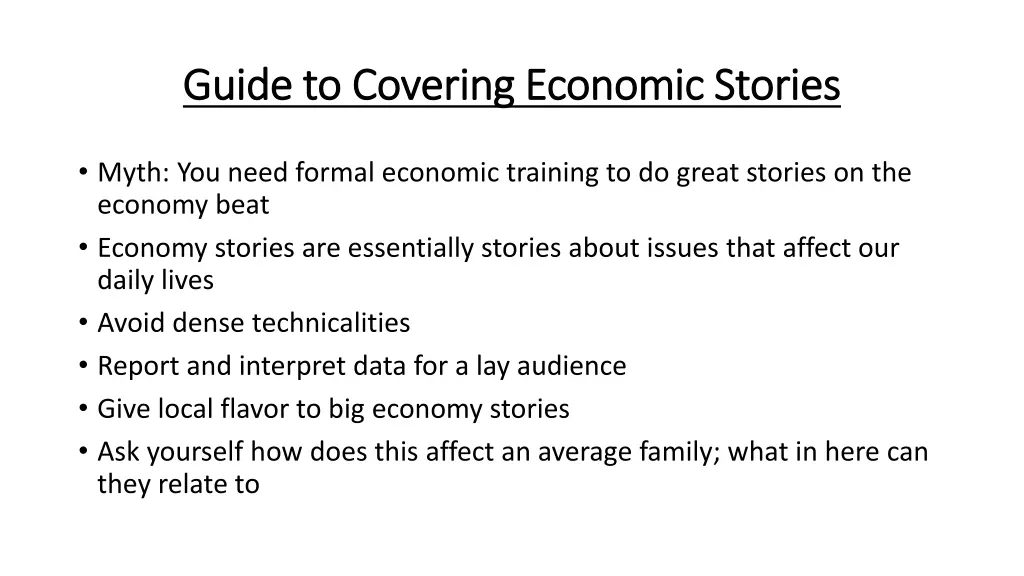 guide to covering economic stories guide