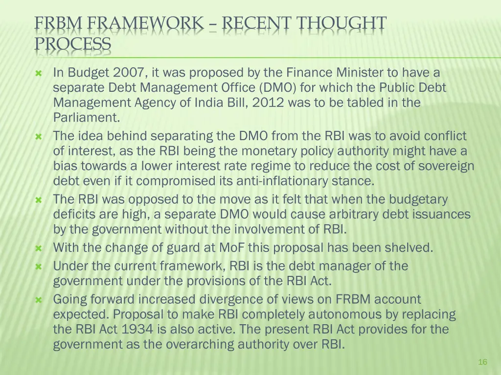 frbm framework recent thought process