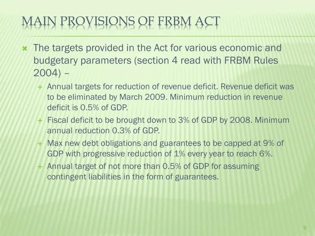 main provisions of frbm act 2