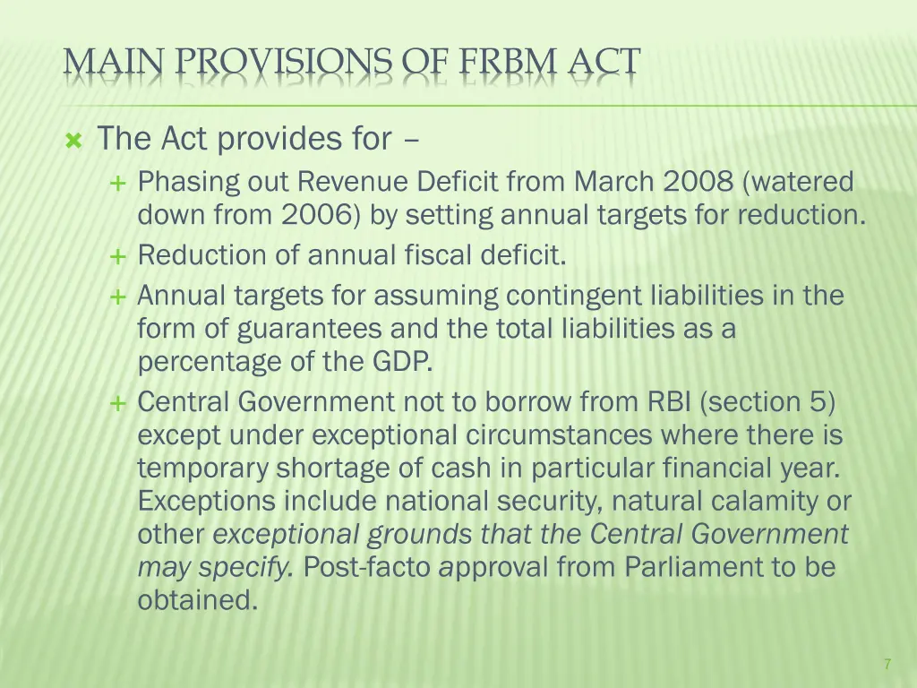 main provisions of frbm act