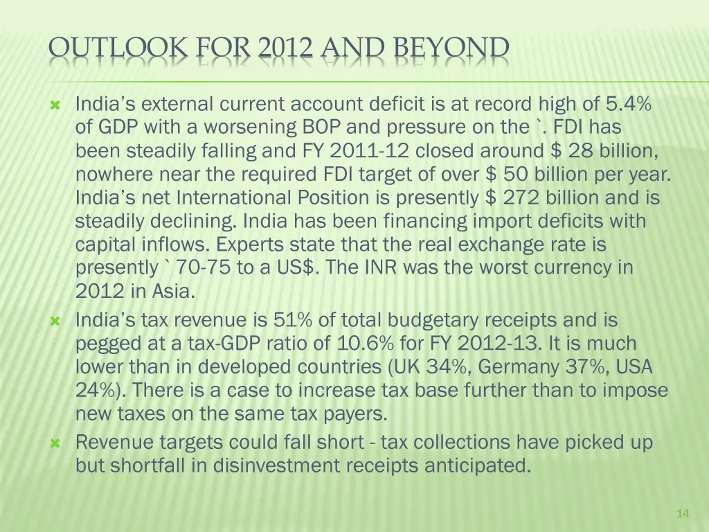 outlook for 2012 and beyond