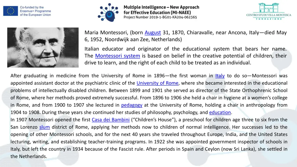 maria montessori born august 31 1870 chiaravalle