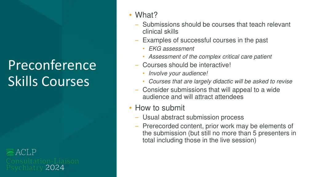 what submissions should be courses that teach