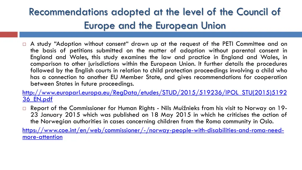 recommendations adopted at the level 1