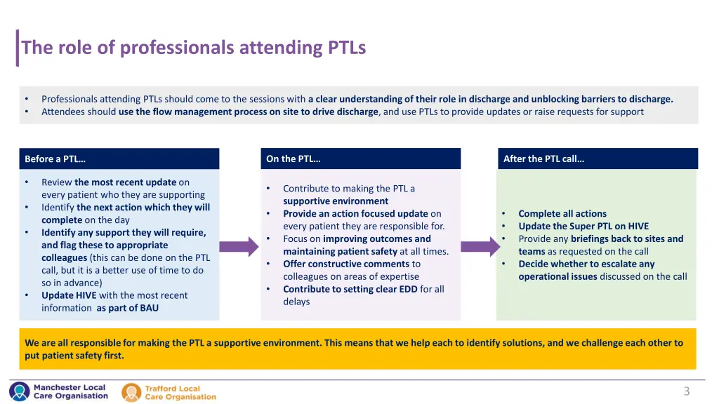 the role of professionals attending ptls