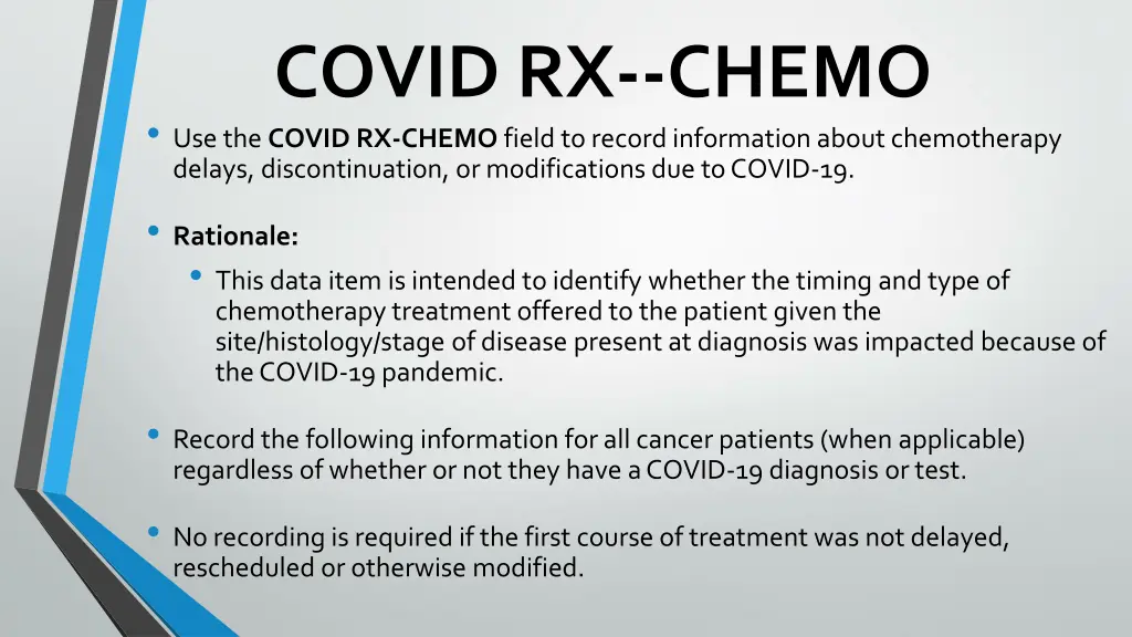 covid rx chemo use the covid rx chemo field