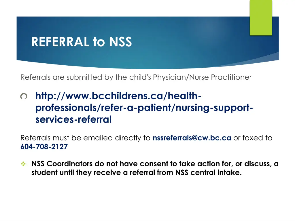 referral to nss