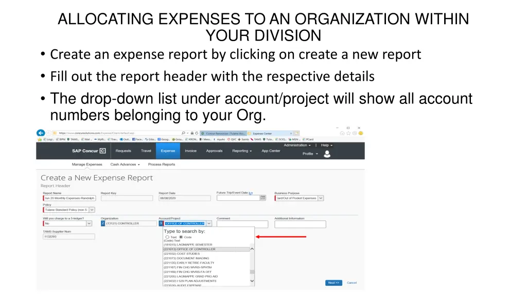 allocating expenses to an organization within