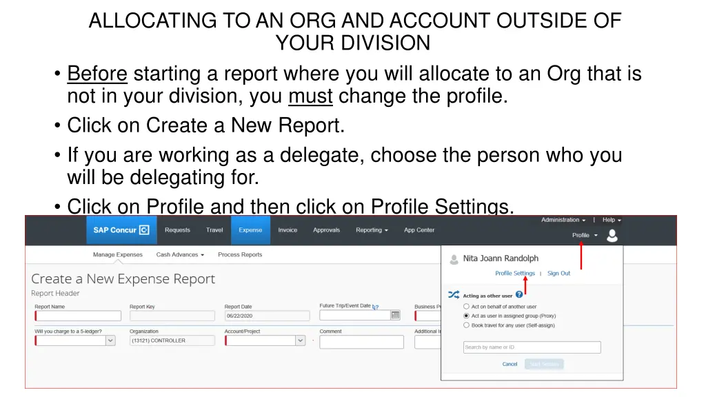 allocating to an org and account outside of your