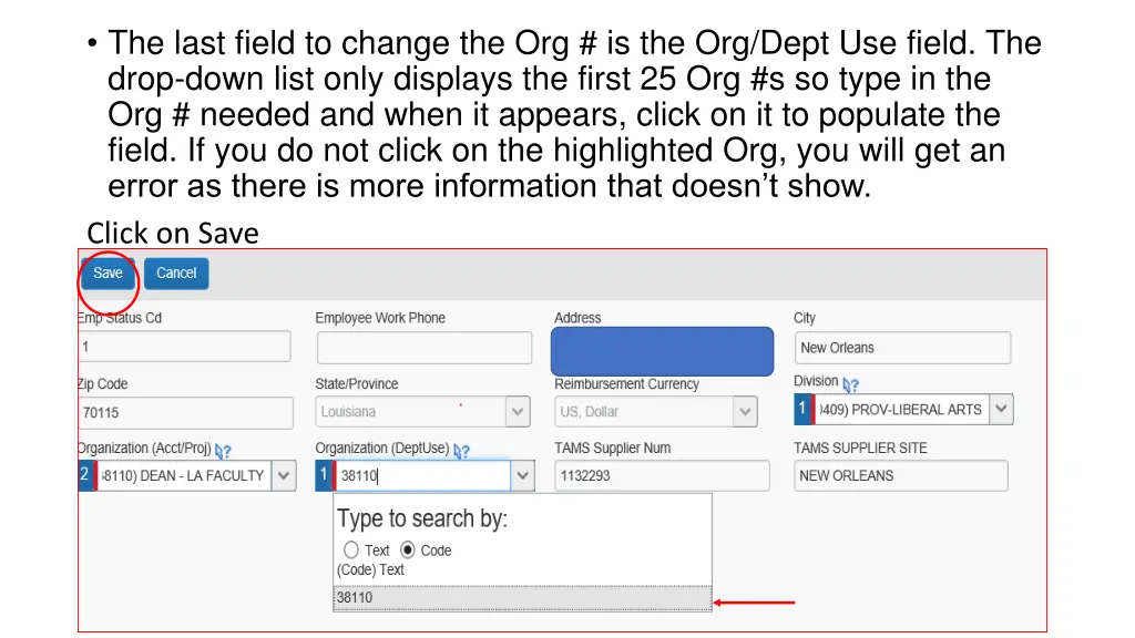 the last field to change the org is the org dept