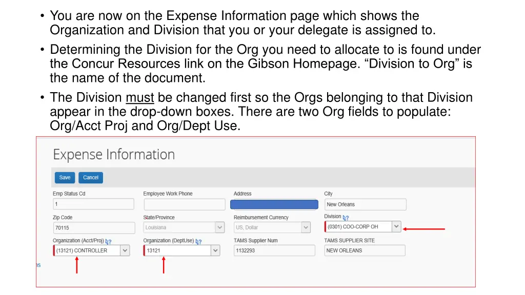 you are now on the expense information page which