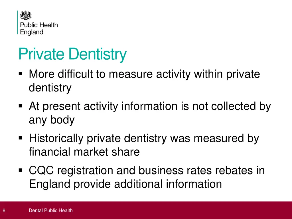 private dentistry more difficult to measure