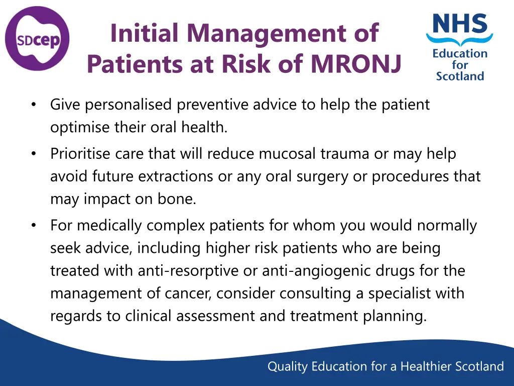 initial management of patients at risk of mronj 1