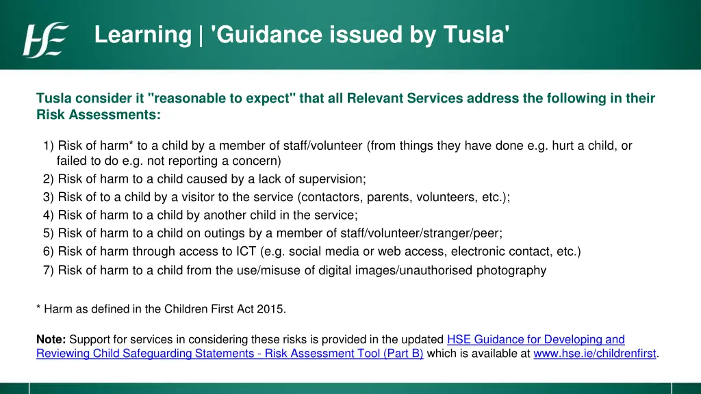 learning guidance issued by tusla