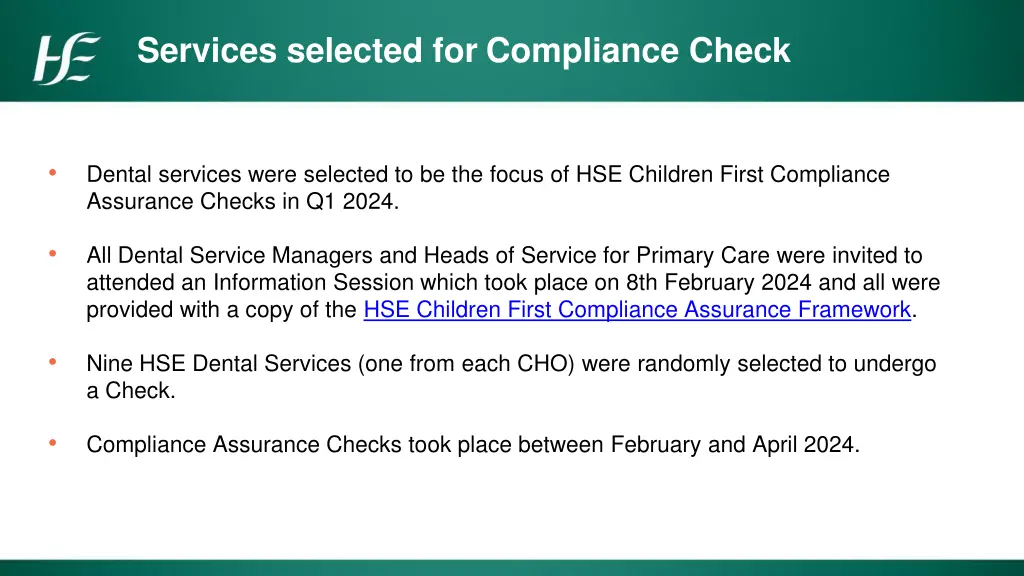 services selected for compliance check