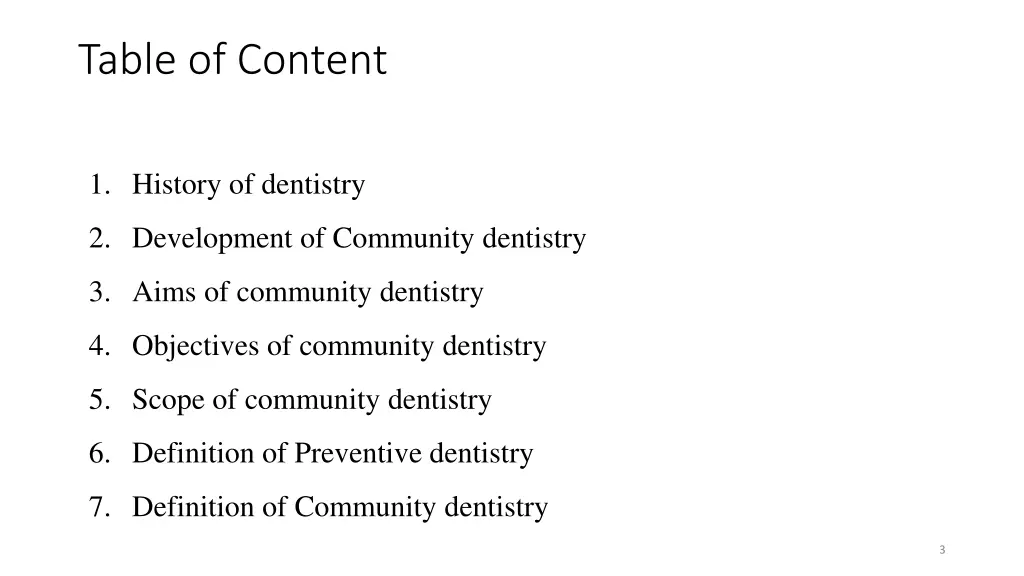 table of content