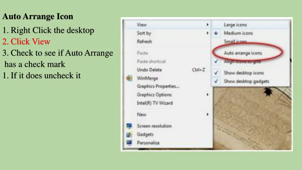 auto arrange icon 1 right click the desktop