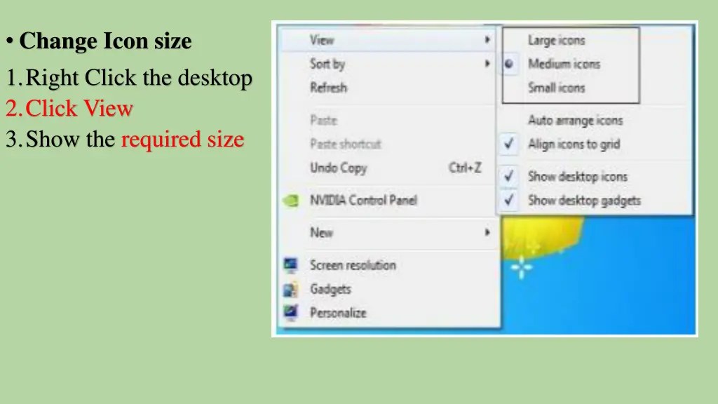 change icon size 1 right click the desktop
