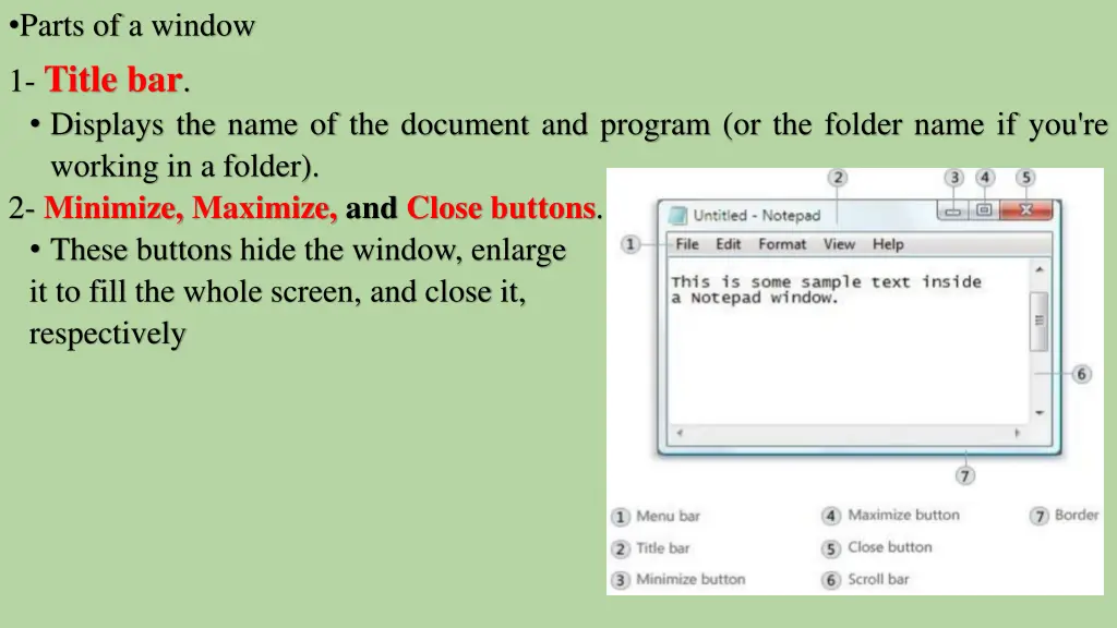 parts of a window 1 title bar displays the name