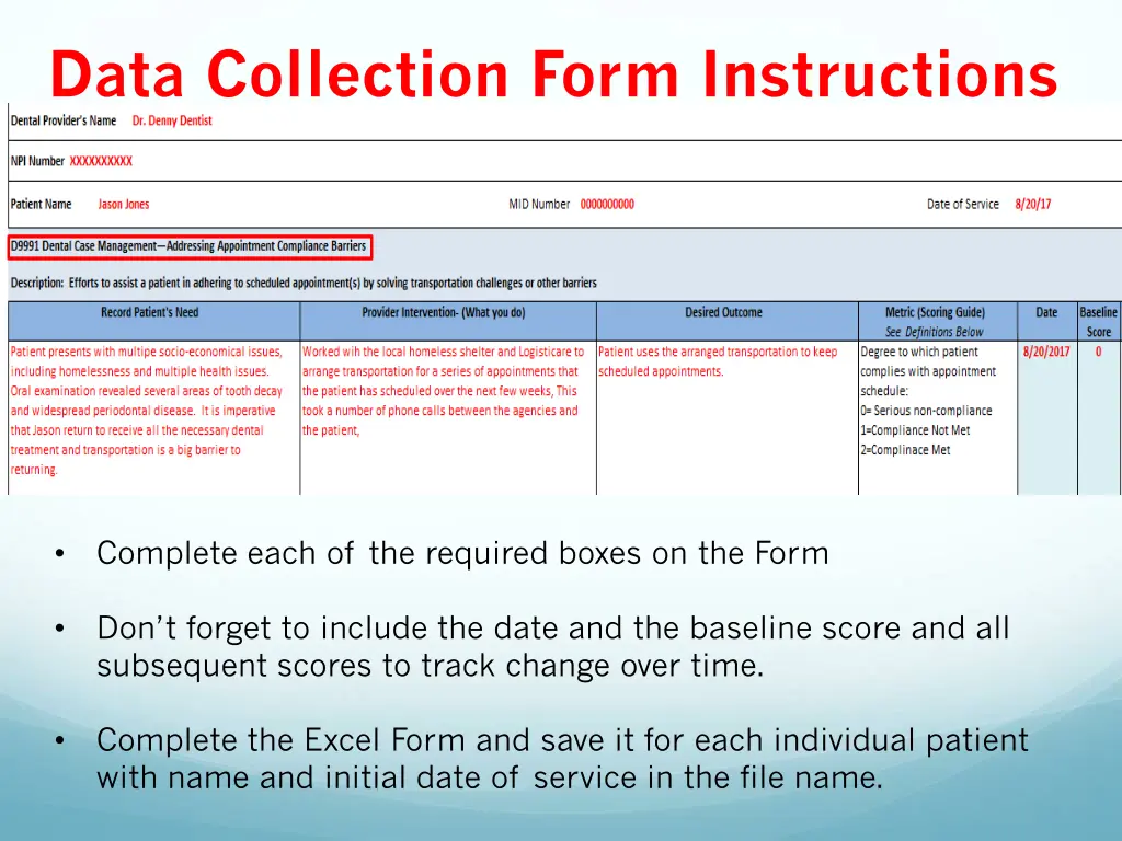 data collection form instructions