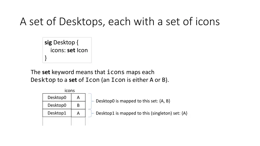 a set of desktops each with a set of icons