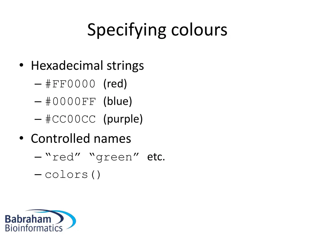 specifying colours