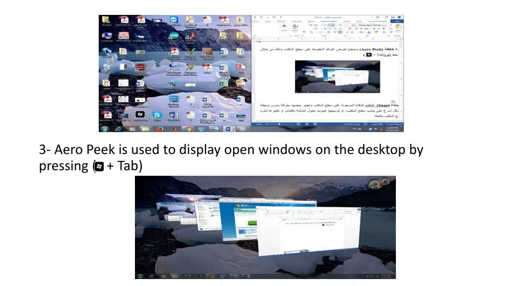 3 aero peek is used to display open windows