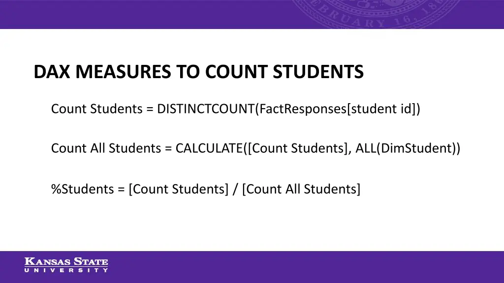 dax measures to count students