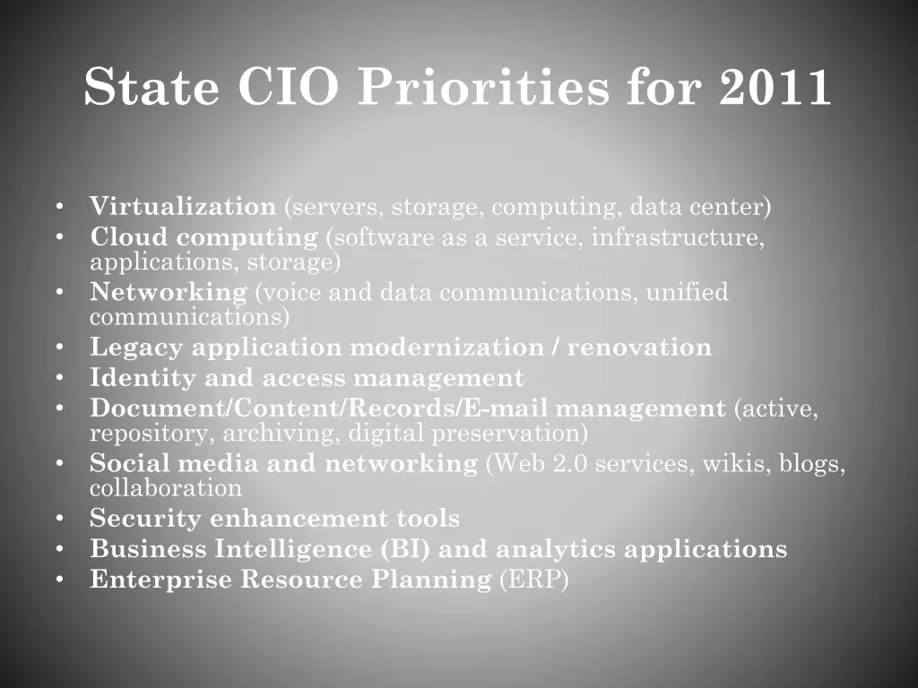 state cio priorities for 2011