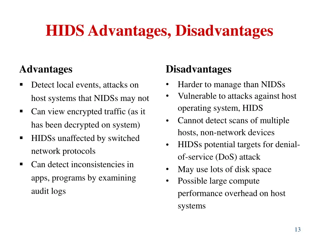 hids advantages disadvantages