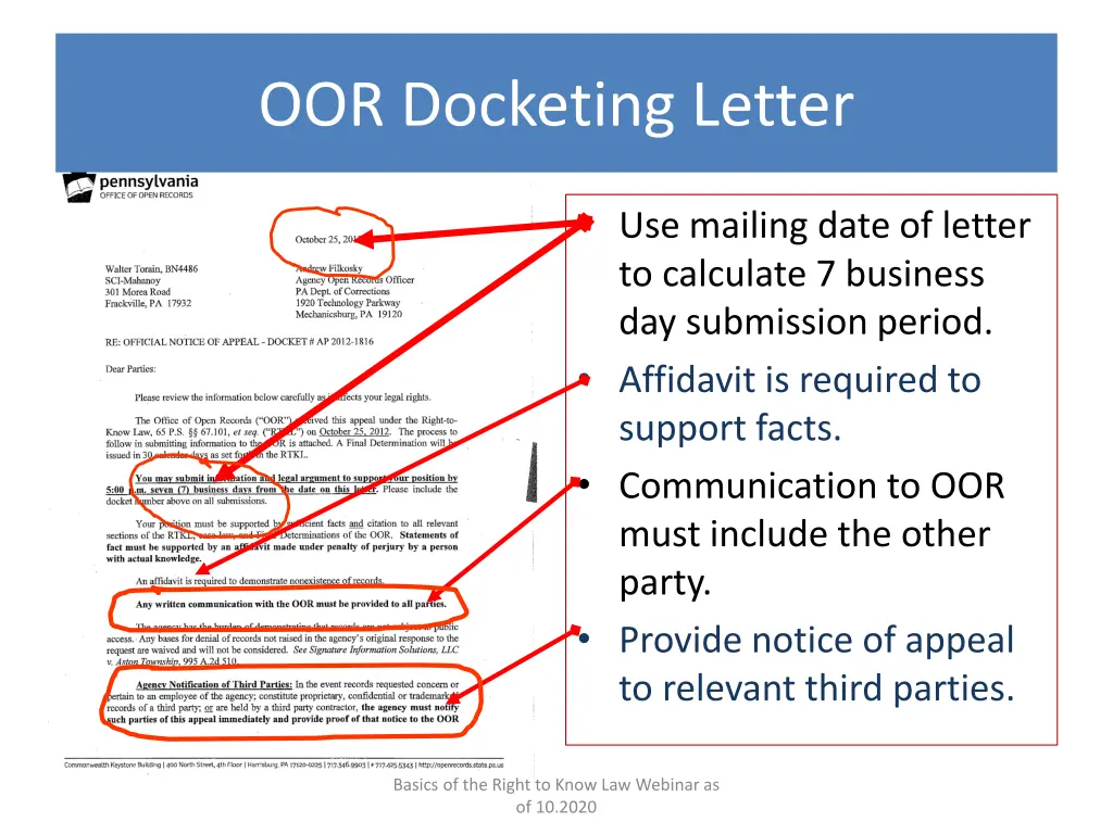 oor docketing letter