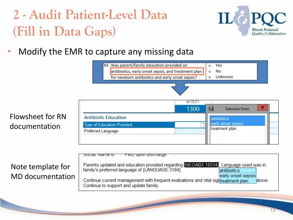 2 audit patient level data fill in data gaps