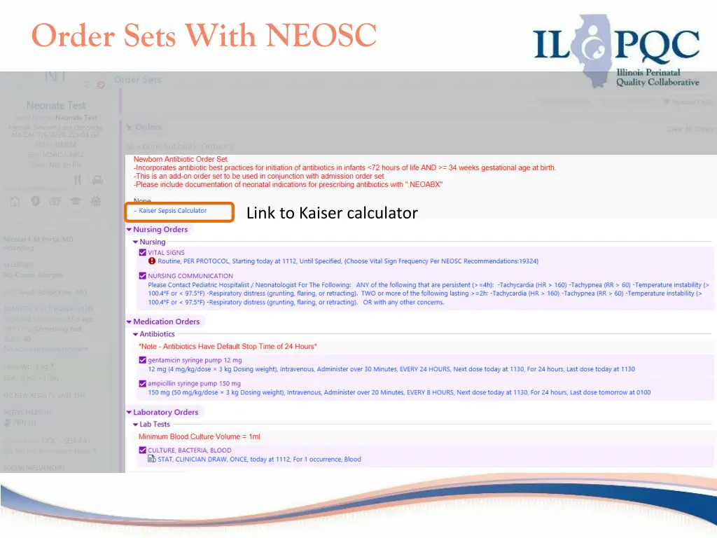 order sets with neosc 1