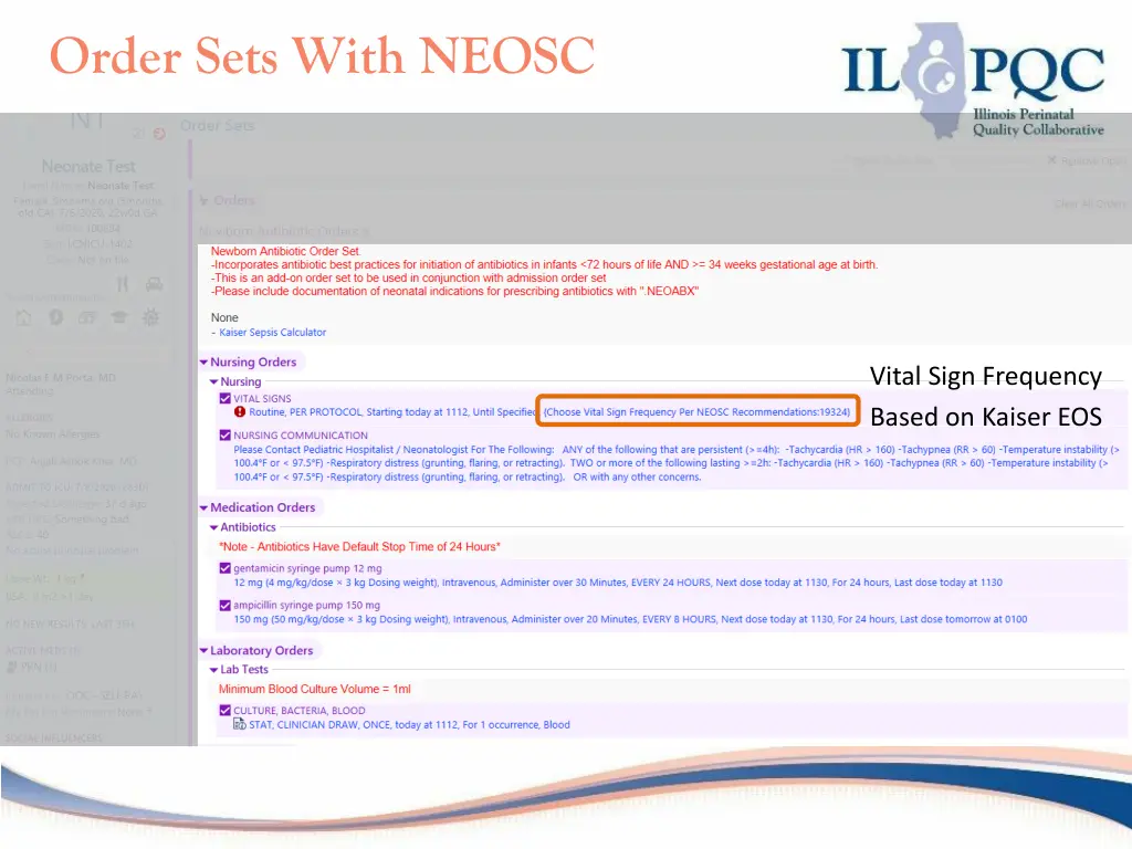 order sets with neosc 2