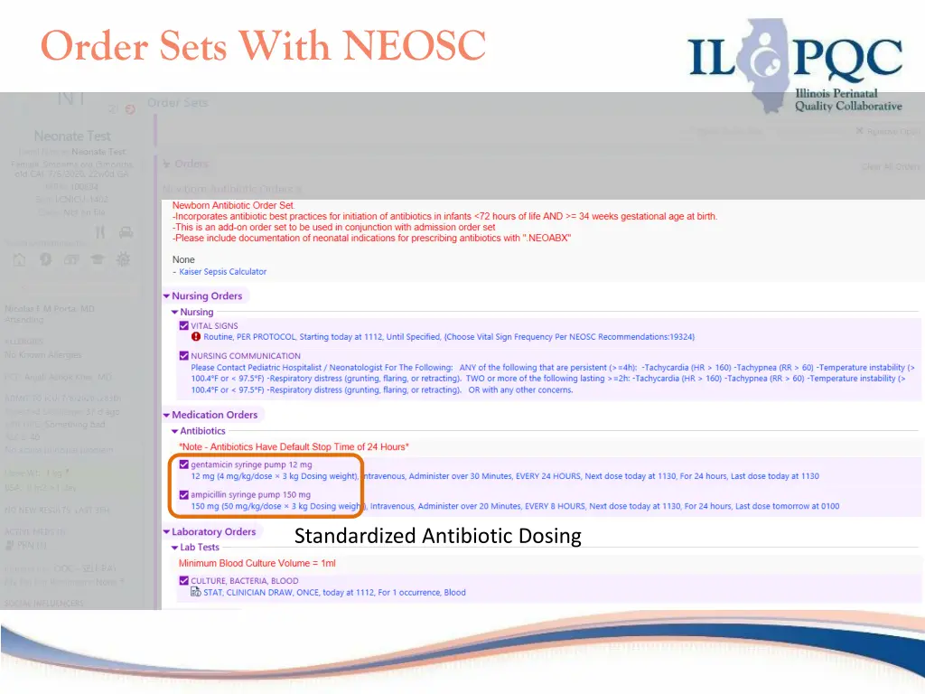 order sets with neosc 4