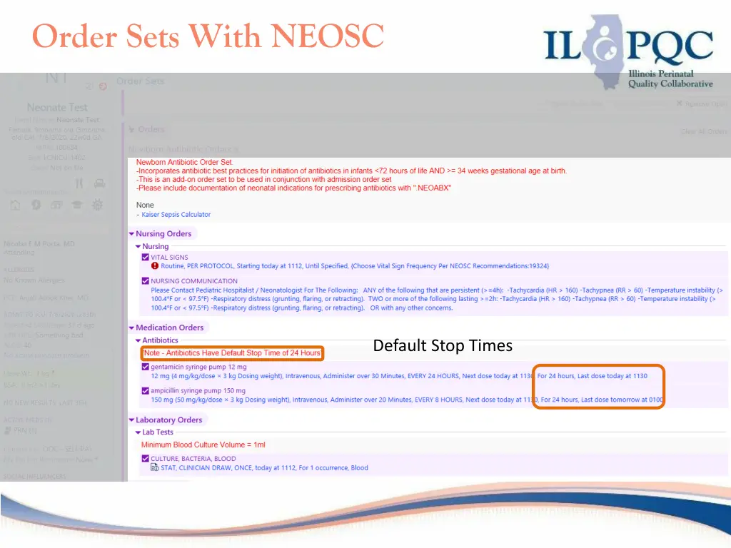 order sets with neosc 5