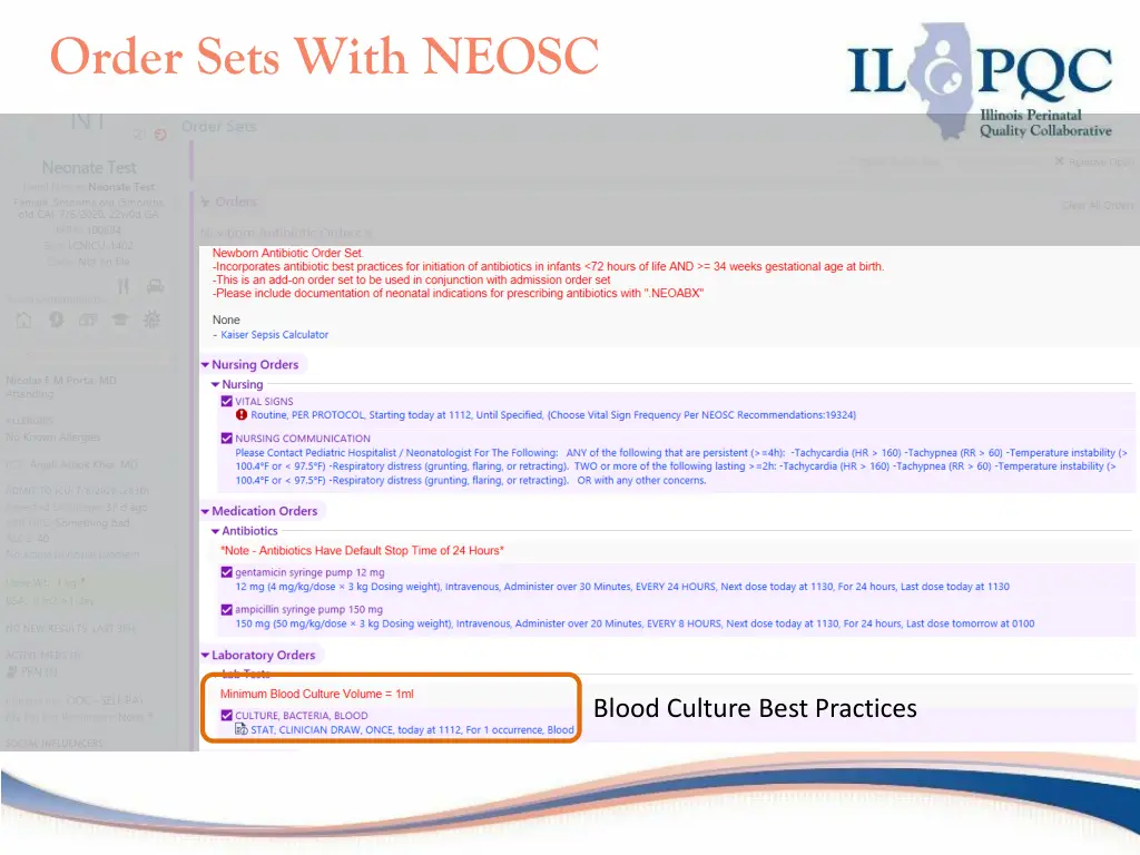 order sets with neosc 6