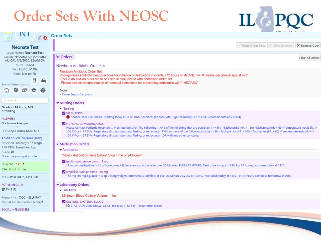 order sets with neosc