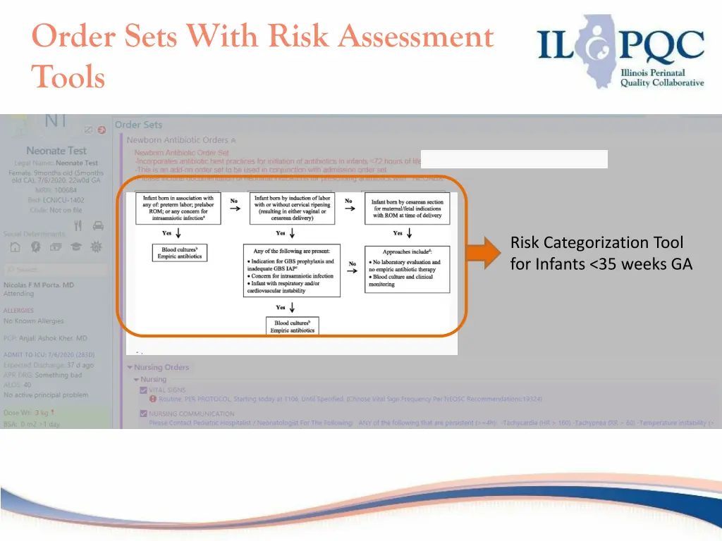 order sets with risk assessment tools