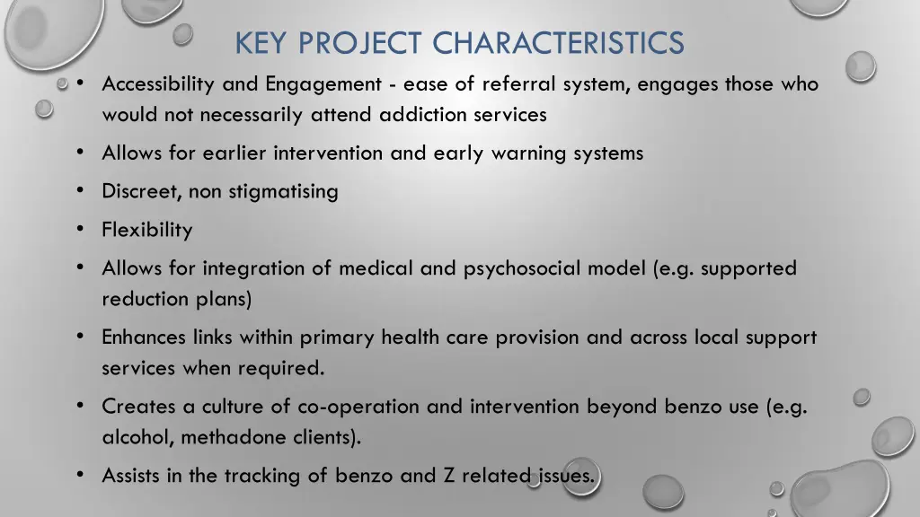 key project characteristics accessibility