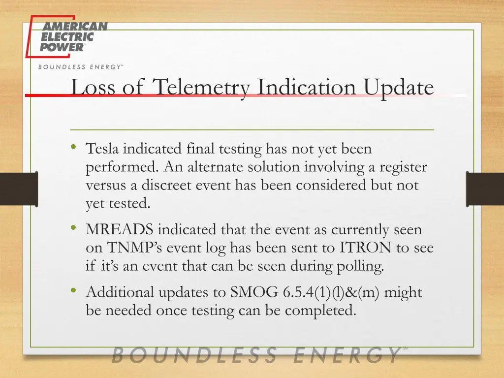 loss of telemetry indication update