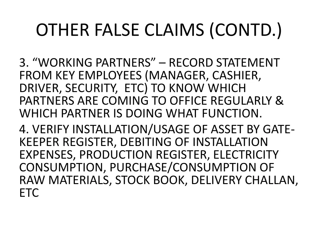 other false claims contd