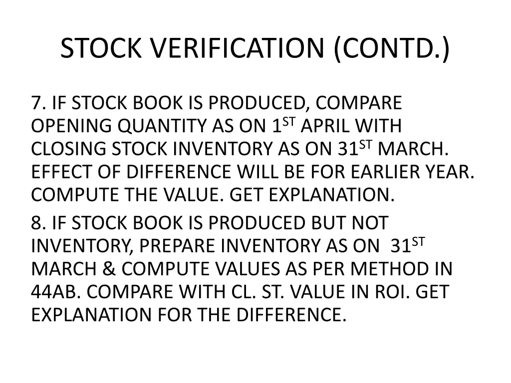 stock verification contd 1