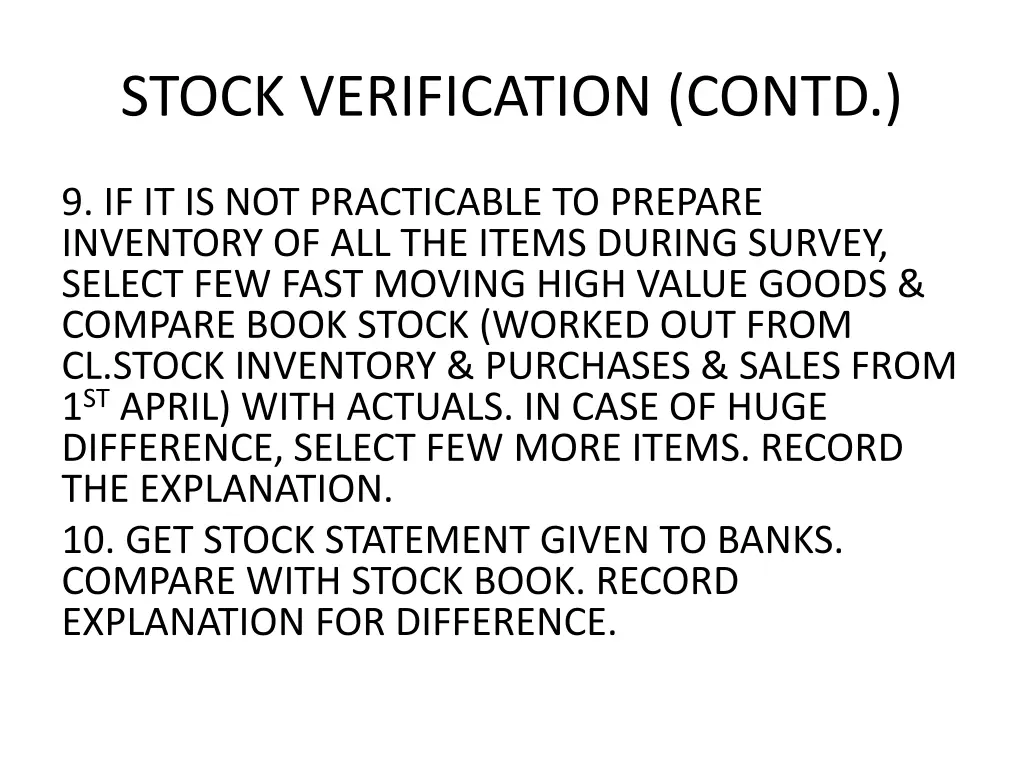 stock verification contd 2