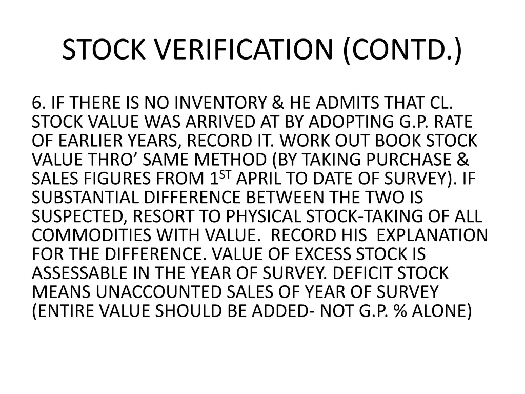 stock verification contd